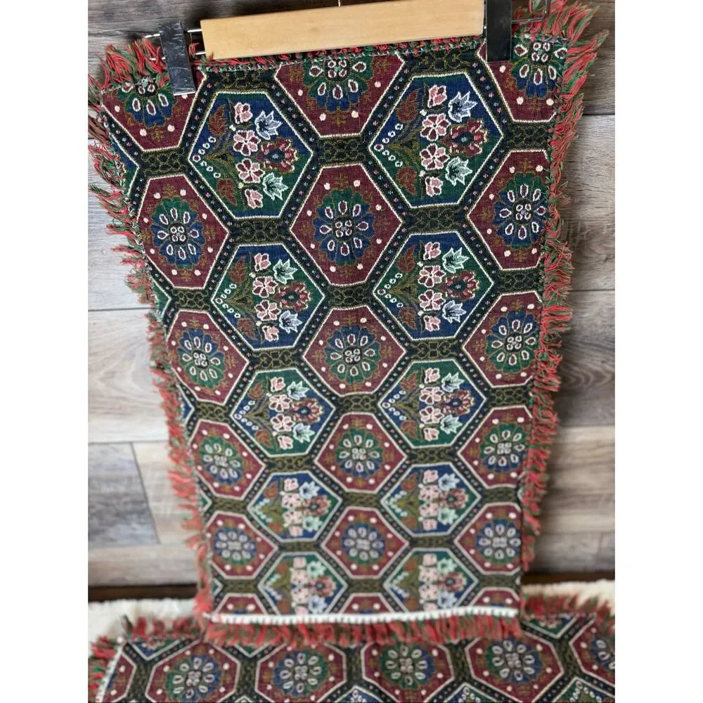 Vintage Tapestry Woven Fringed Placemats Cottagecore Boho Table Decor Set